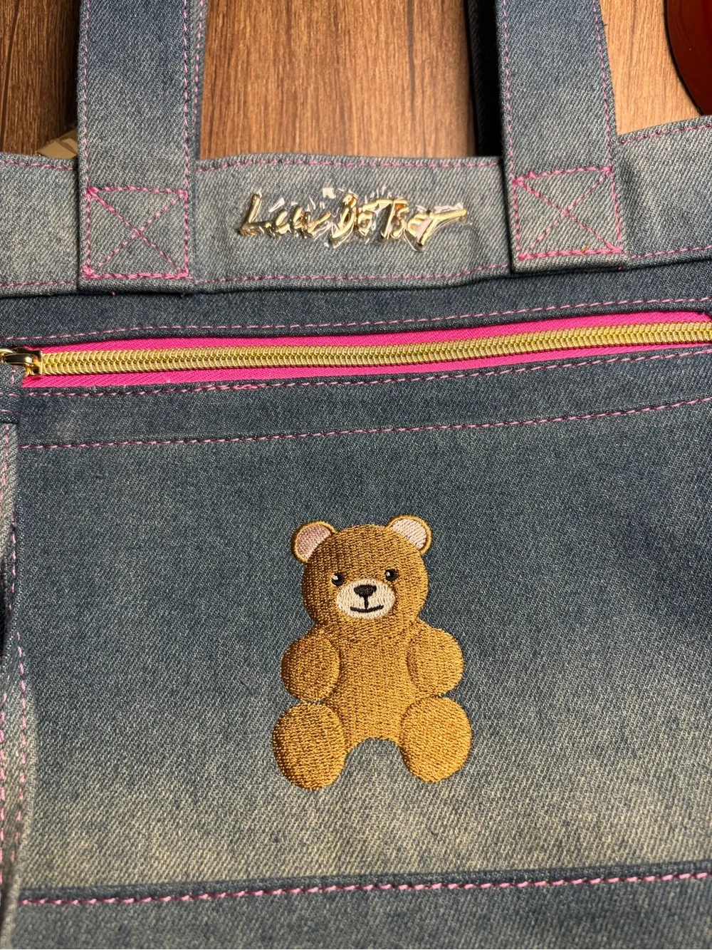NWT Betsey Cute Blue Denim Tote Bag with Teddy Embroidery